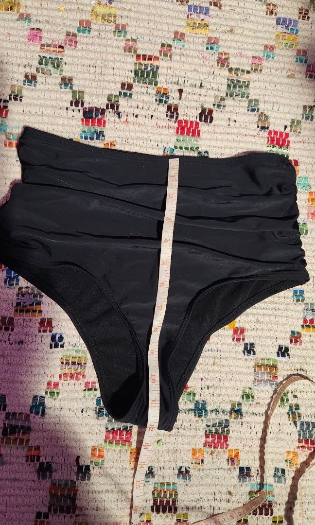 Black high waist ruched bikini bottoms (Category: Bikinis & Swimsuits) located in Makati City. Submitted by beabbbea (Listing ID 1324801432, Image 3). Description: small on tag but best fits medium shipping via lalamove/grab or lbc.
