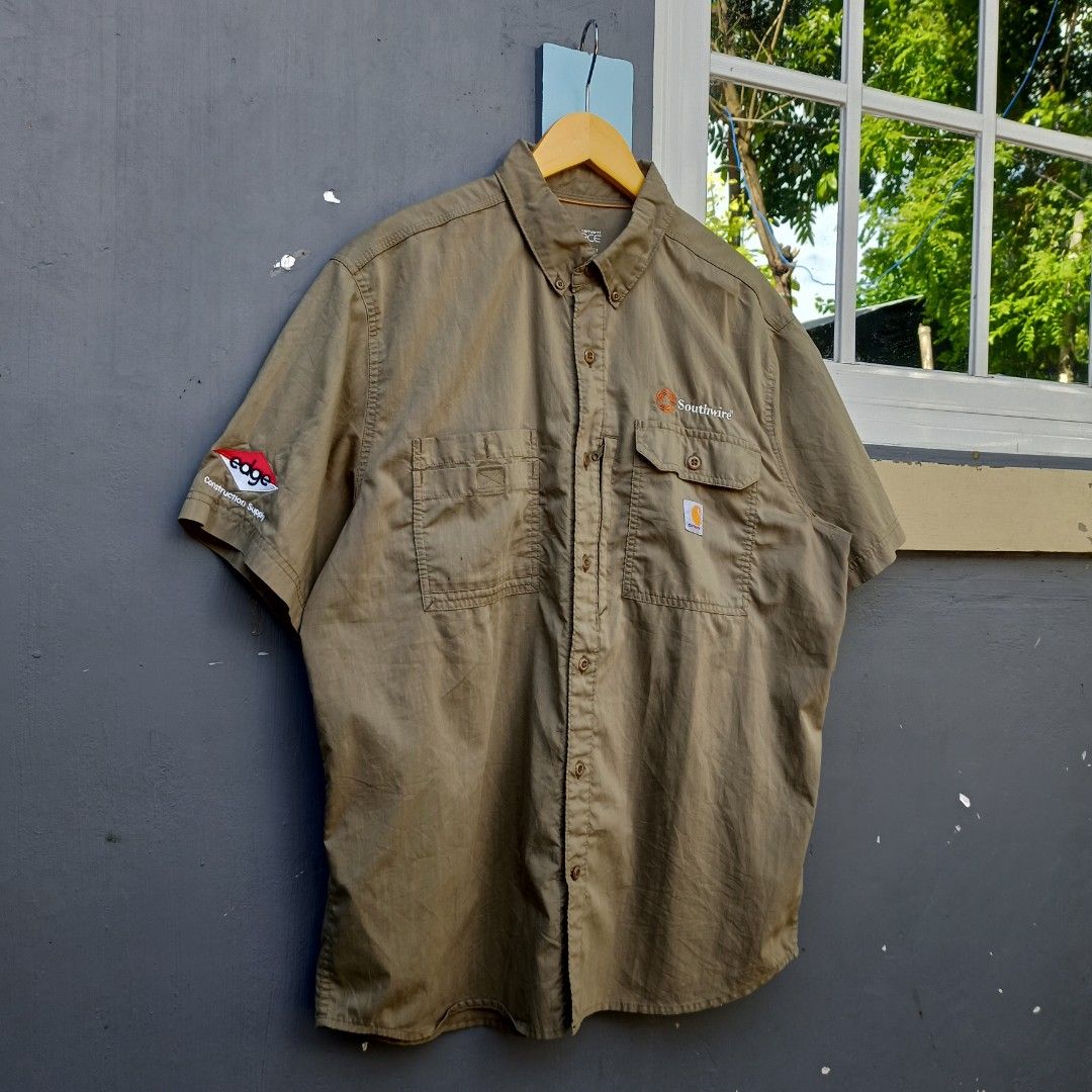 Carhartt Corporate Logo Embroidery Short Sleeve Work Shirt Men s XL Old Clothes RELAXED FIT Short Sleeve Shirt Men s Fashion Tops Sets Tshirts Polo Shirts on Carousell