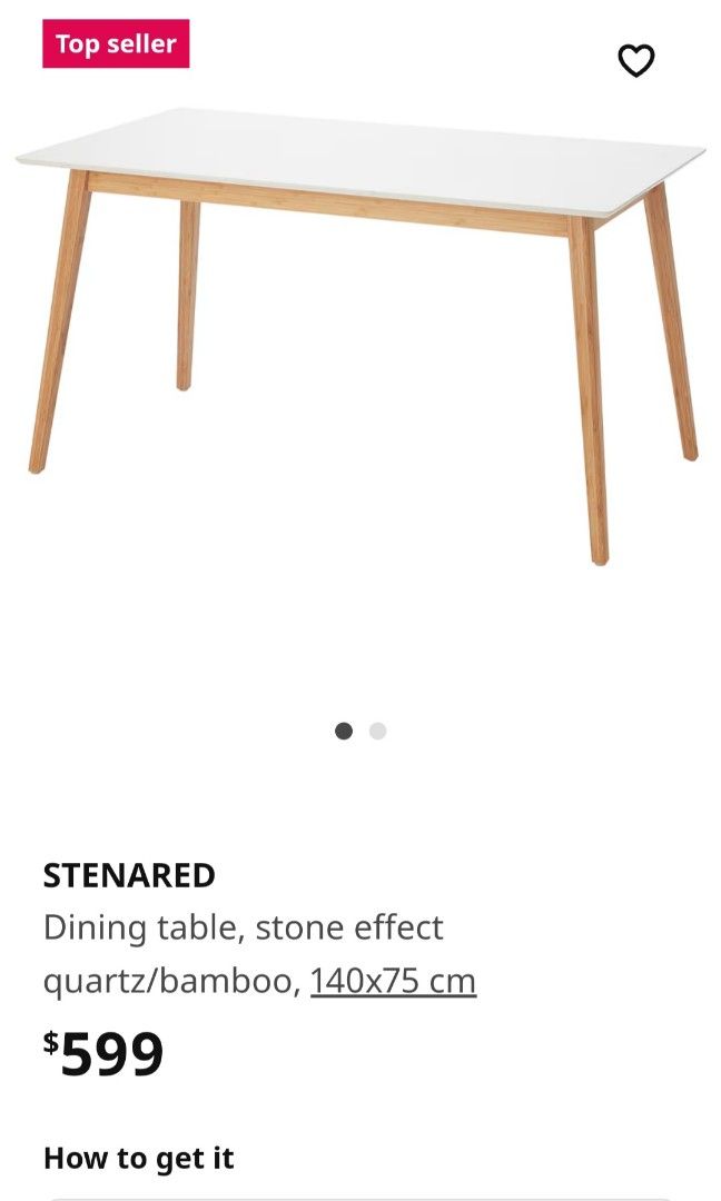 Dining table (Category: Tables & Sets) located in Singapore. Submitted by .genie. (Listing ID 1324871759, Image 1). Description: white quartz with bamboo legs, almost new, bought for $599.