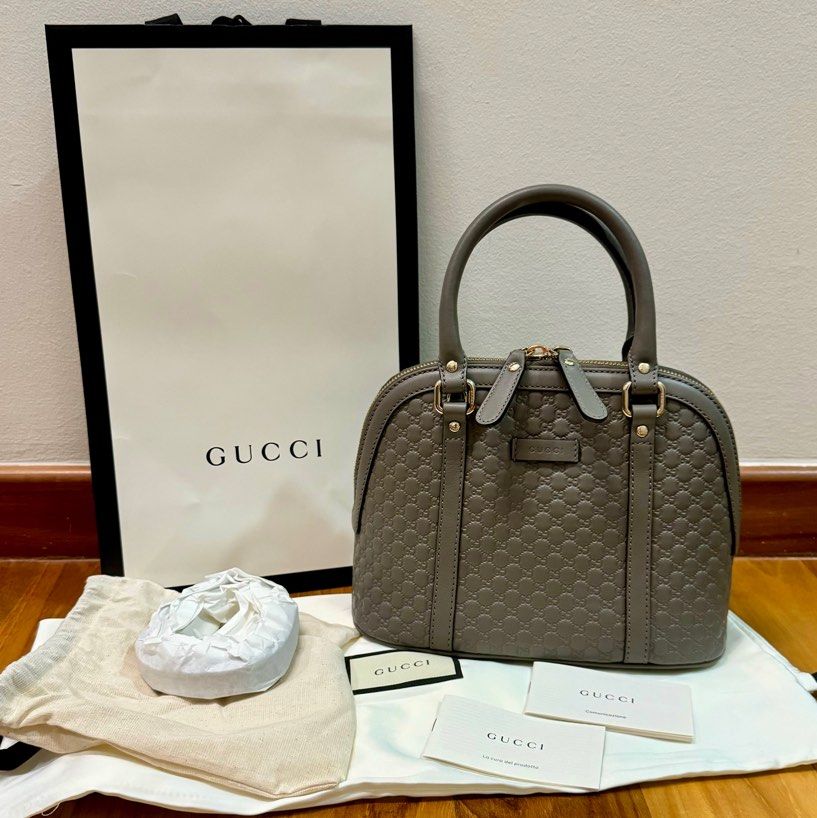 Fast Deal GUCCI Authentic BN Women bag Mini Dome Micro ssima Leather Shoulder Bag Grey 449654 Crossbody