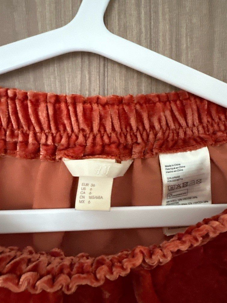 H M Burnt Orange Velvet Ribbon Tie Midi Skirt