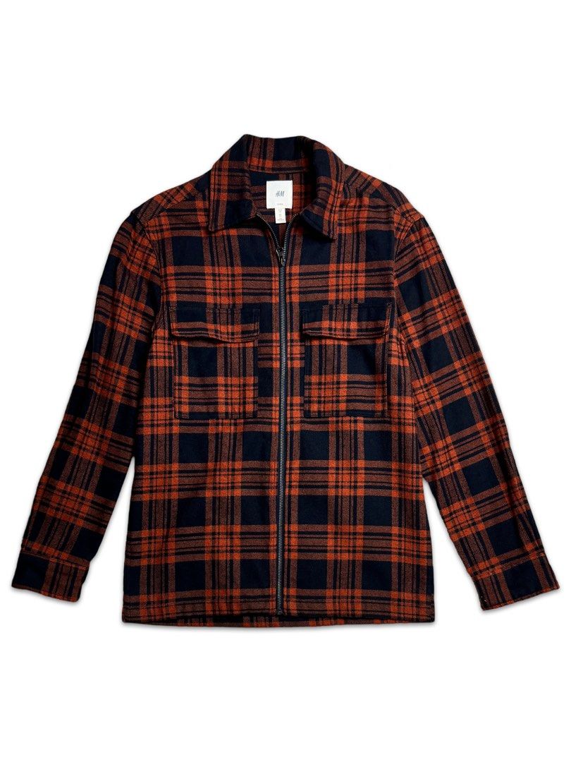H&M) Flannel Pattern Jacket, Fesyen Pria, Pakaian Baju Luaran di