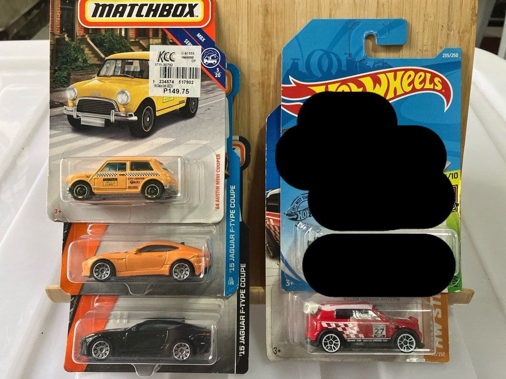 Hotwheels & Matchbox Set (Mini, Jaguar) (Category: Vehicle & Diecast Models) located in Quezon City. Submitted by oncelovedph (Listing ID 1322422553, Image 1). Description: Soft corners Mini: ‘64 Cooper, ‘12 Countryman Rally Jaguar: ‘15 F Type .
