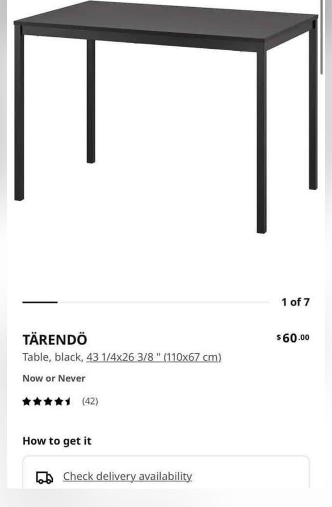 IKEA ブラック 110x67cm 高さ74cmTARENDO TÄRENDÖ IKEA Tarendo Black Table, Furniture & Home Living, Furniture
