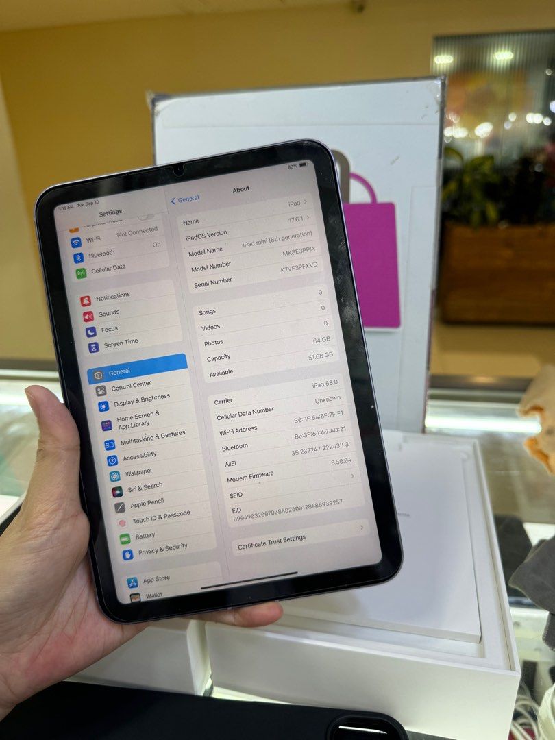 ipad mini 6 64gb with cellular good as new (Category: iPad) located in Cainta. Submitted by vine_gadget_shop (Listing ID 1324825895, Image 3). Description: ipad mini 6 64gb with cellular good as new complete package pick up store greenhills shopping center we accept trade in we accepy credit card and ggives installment we do cod and door to door we ship nationwide for fast transaction call 09277368323 look for vine visit my fb page vine gadget sh