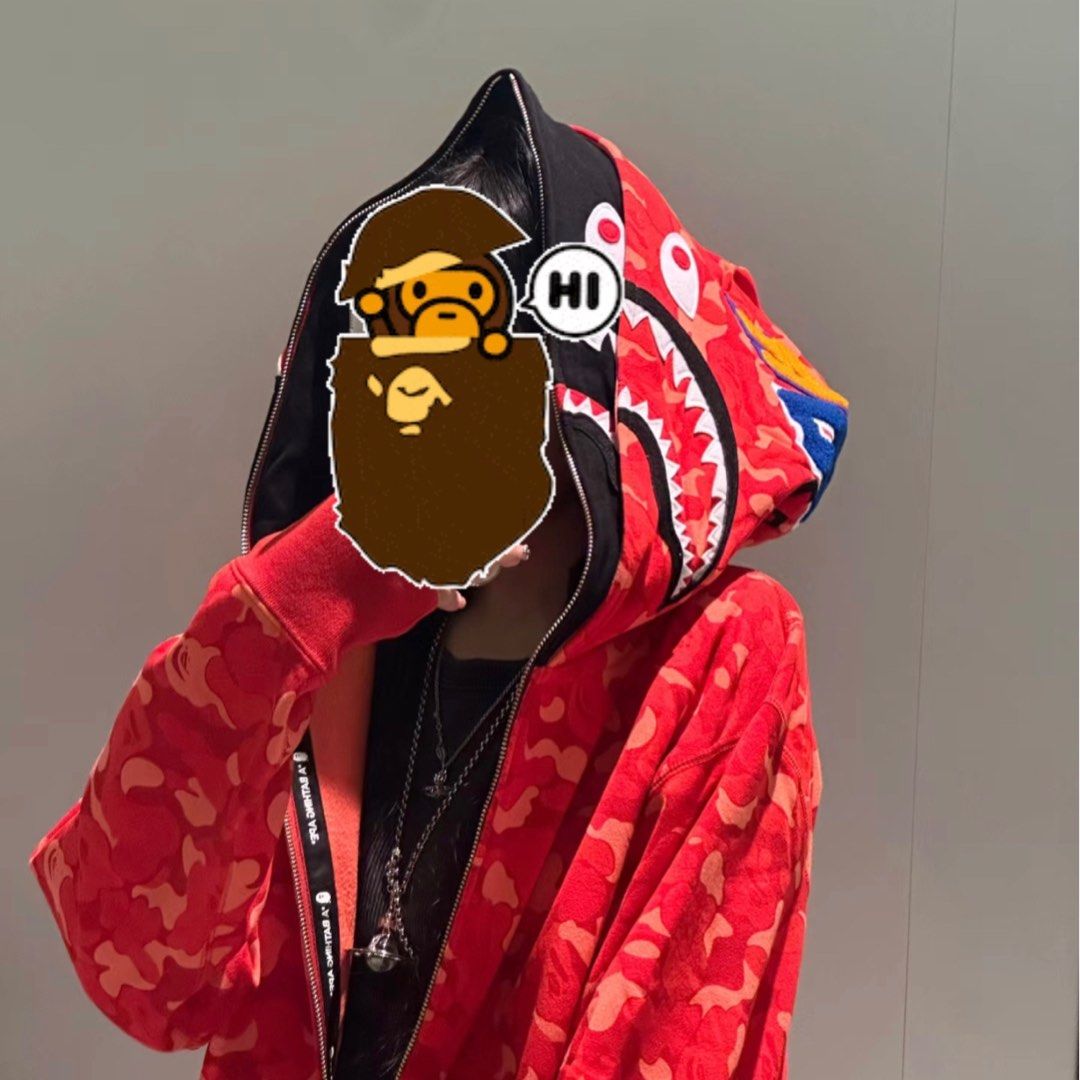 Red camo shark hoodie clearance