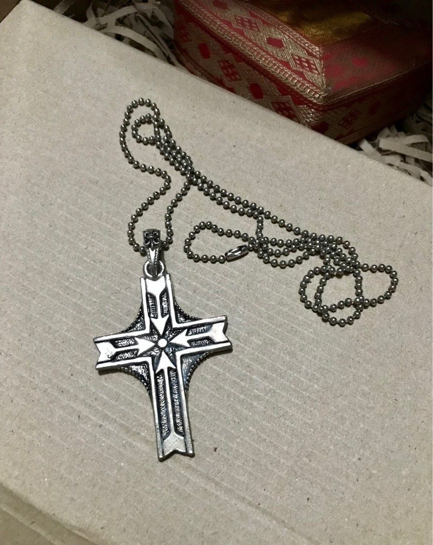 KS100NL 362 Silver Toned Ball Beads Chain Necklace with Big Metal Cross Crucifix Pendant Vintage Fashion Accessory for Men or Women