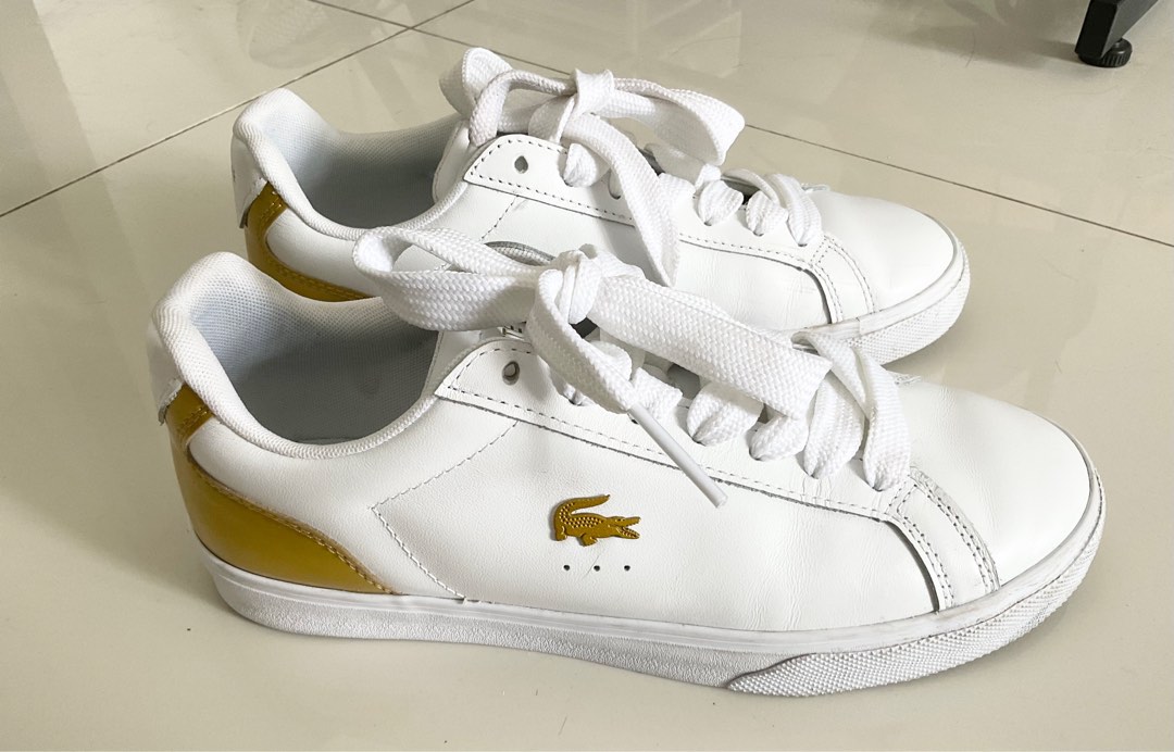 Lacoste Lerond Pro Leather Colorblock Sneakers in 25cm White Gold Women s Fashion Footwear Sneakers on Carousell