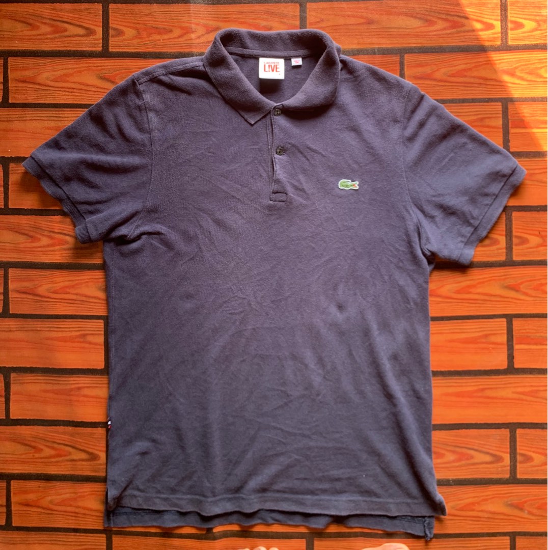 Lacoste mens Live style F8329 short sleeve navy blue excellent condition no issue found or damage Need wash size small on tag dimes 18 26
