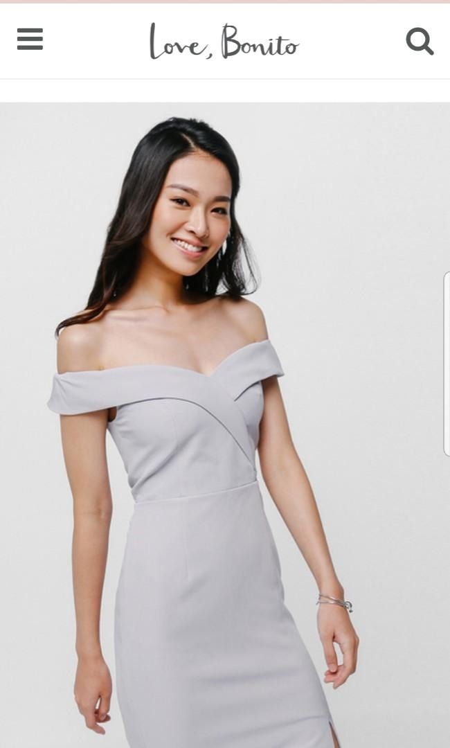 Love Bonito LYLAS Jeliqa Off Shoulder Slit Midi Dress in Lavender Grey