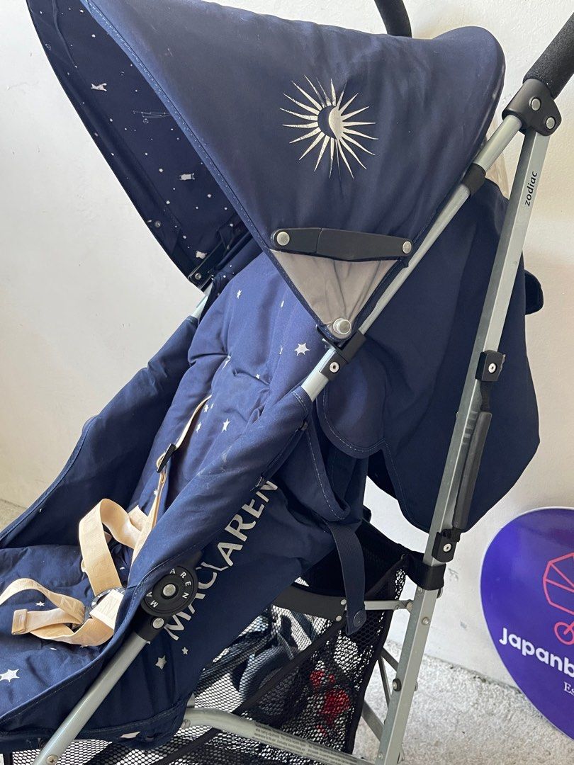 MCLAREN ZODIAC (Category: Strollers) located in Bacoor. Submitted by japanbeibishop (Listing ID 1324834791, Image 2). Description: MACLAREN ZODIAC ☪️🌟✨ Umbrella type stroller Color: Navy Blue Condition: Used-Excellent Features: ▫️Heavy duty! Weight capacity 30kg below ▫️Safe for newborn to toddler ▫️Includes raincover ▫️5 point safety harness ▫️Water resistant large canopy ▫️One-touch 5-point safety harness ▫️Convenient storage basket Clean, san
