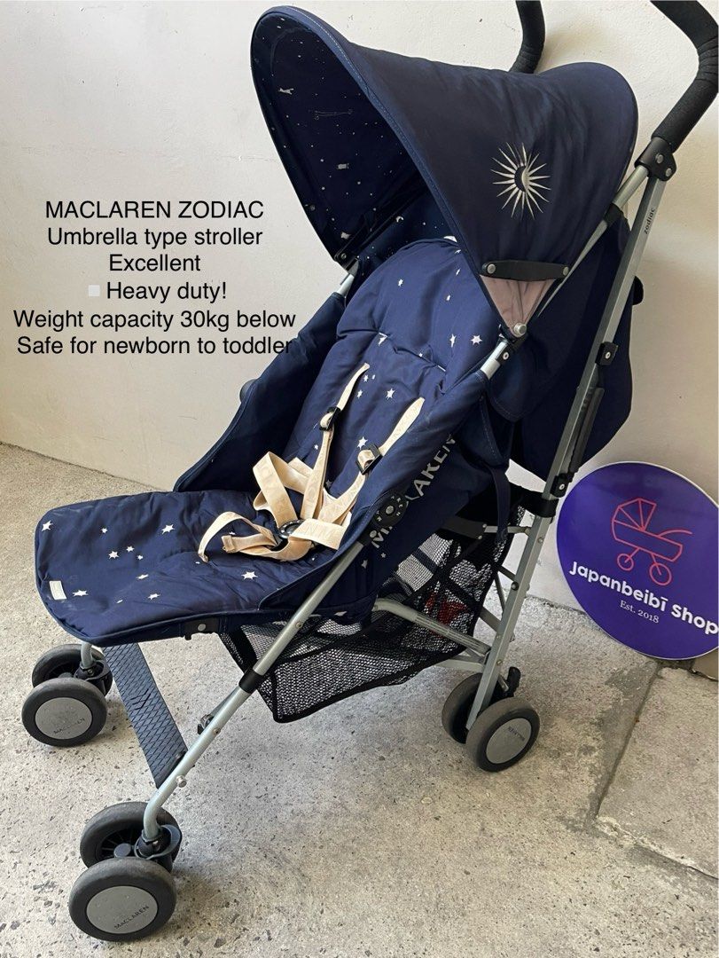MCLAREN ZODIAC (Category: Strollers) located in Bacoor. Submitted by japanbeibishop (Listing ID 1324834791, Image 1). Description: MACLAREN ZODIAC ☪️🌟✨ Umbrella type stroller Color: Navy Blue Condition: Used-Excellent Features: ▫️Heavy duty! Weight capacity 30kg below ▫️Safe for newborn to toddler ▫️Includes raincover ▫️5 point safety harness ▫️Water resistant large canopy ▫️One-touch 5-point safety harness ▫️Convenient storage basket Clean, san