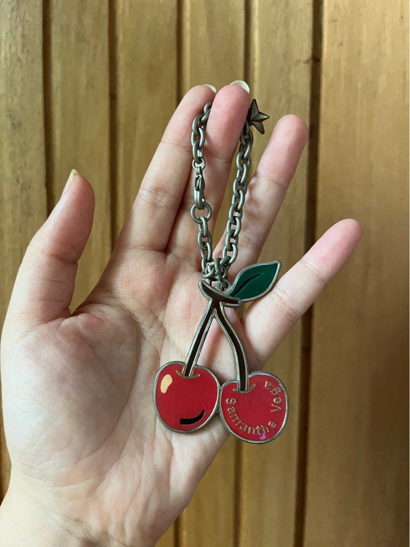 Samantha Vega Bag Charm Red Cherry, Fesyen Wanita, Aksesoris di