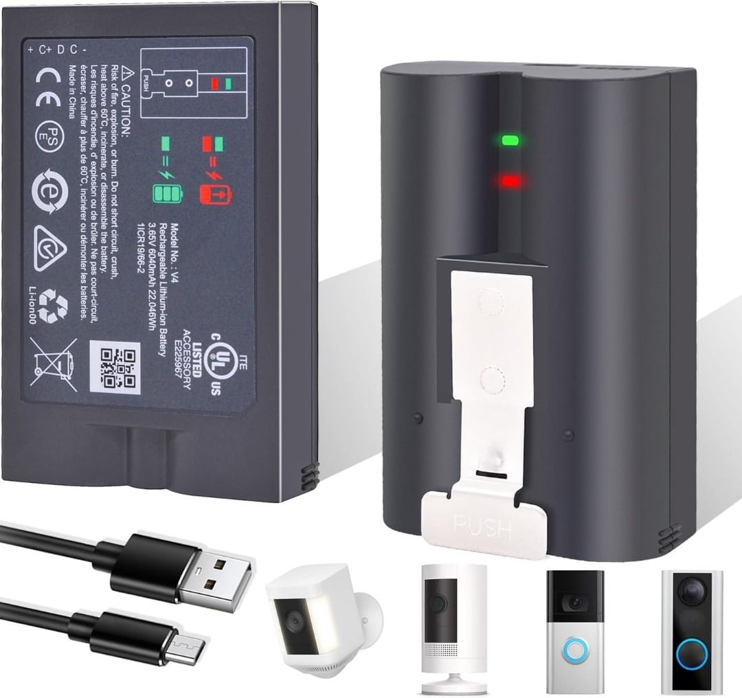 Ring Doorbell Battery 2-Pack 6040mAh Replacement Batteries For