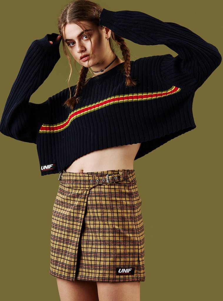 Unif Yellow Plaid Frances Mini Wrap Skirt