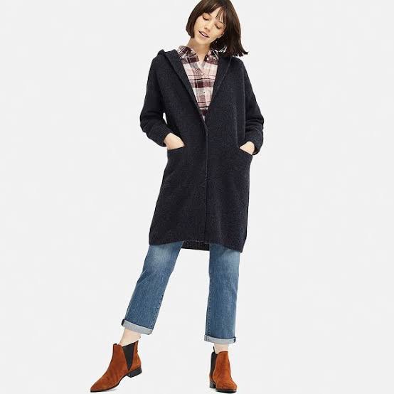 Melange wool hooded knitted coat store