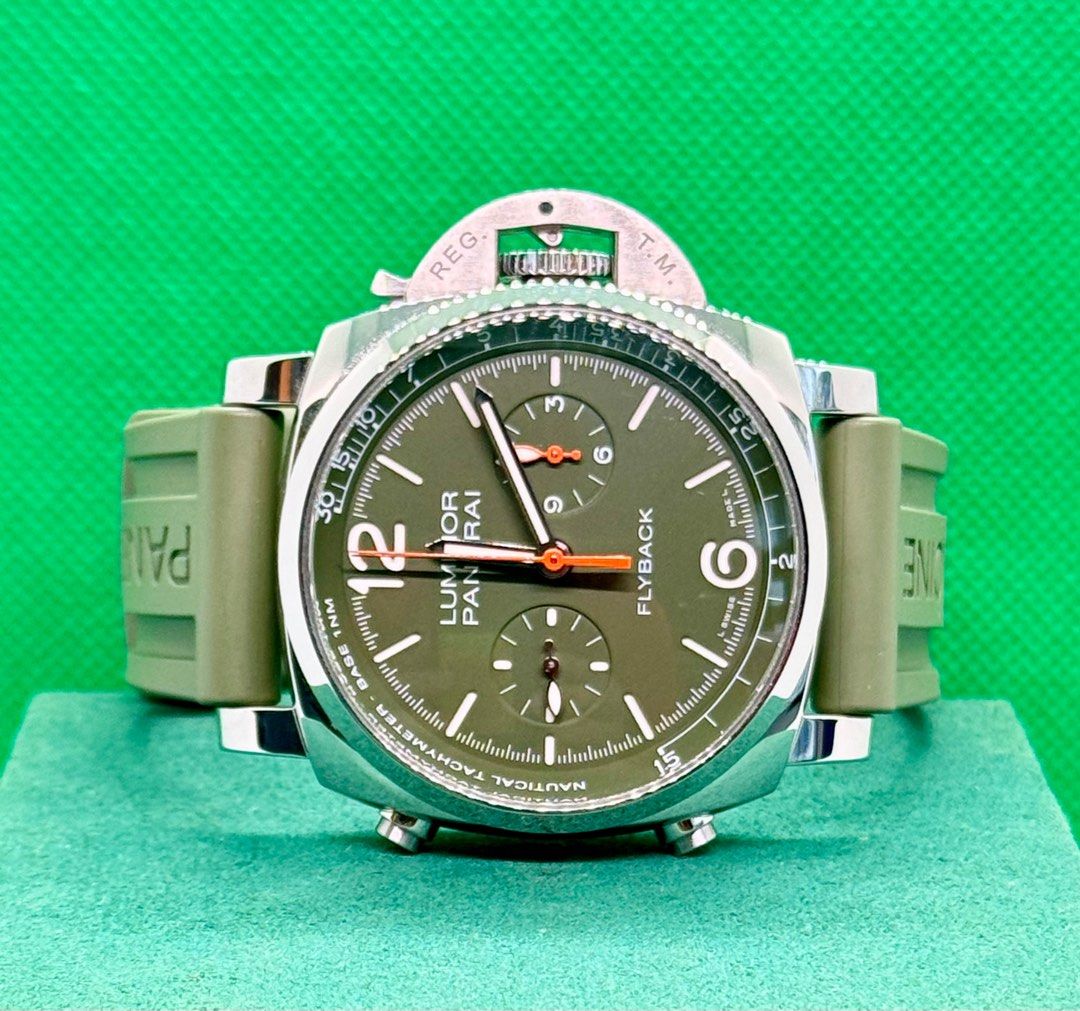 Unpolished Pre Owned 01 2022 Panerai Luminor Chrono Flyback Verde Militare PAM01296 Luxury Watches on Carousell