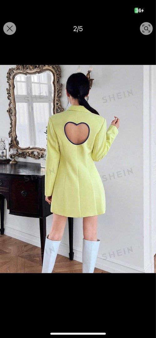 Yellow Dragon Print Shein Blazer Dress Medium Women s Fashion Coats Jackets and Outerwear on Carousell