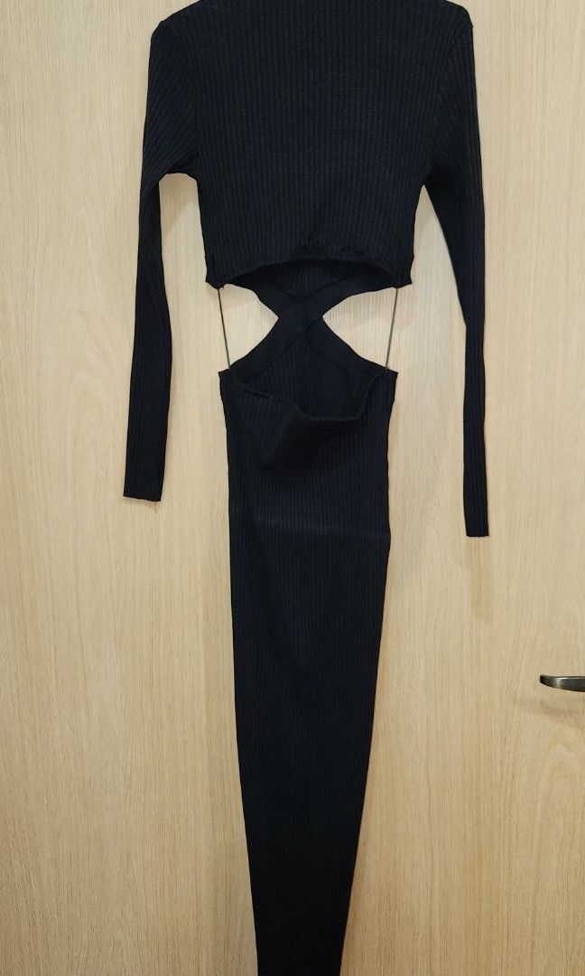 zara long sleeve cut out dress Zara Women Long Dress With Cut Out Detail Black 2613/307
