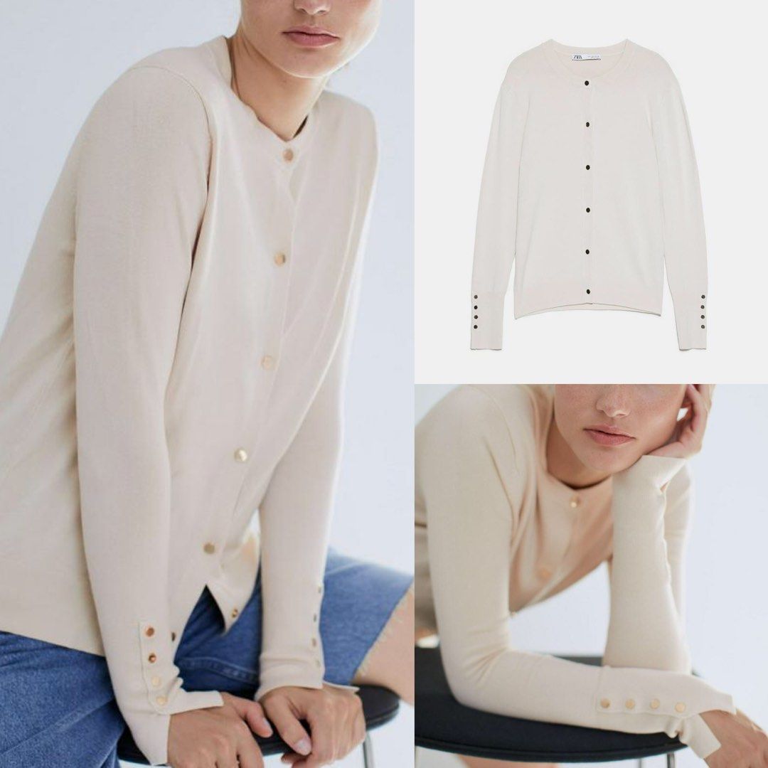 Zara gold button sweater on sale