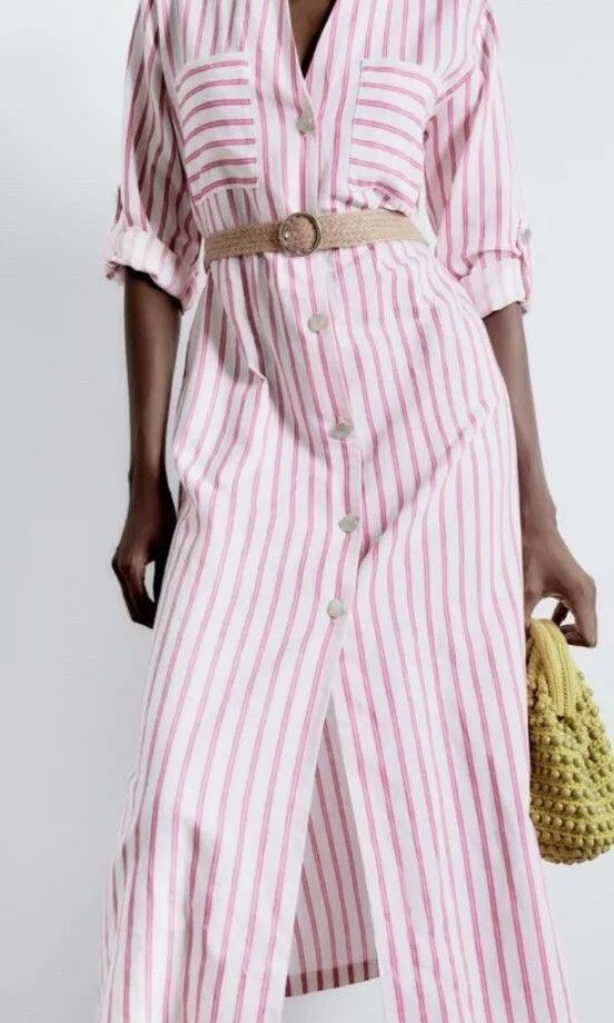 strapless open back dress ZARA Pink Striped Long Shirt Dress | Pre Loved