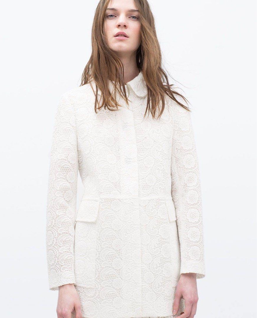 Zara white embroidered jacket cheap