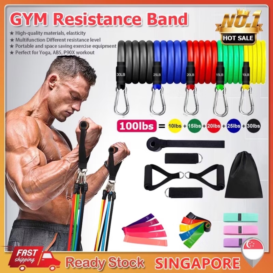11 pcs Gym Resistance Bands Workout Set Home Yoga Fitness Home Workout Home Gym Home Exercise Workout Set Elastic Band Set Home Gym Set Sports