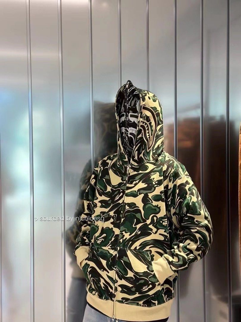 BAPE MARBLING CAMO SHARK RELAXED FIT FULL ZIP HOODIE Men s Fashion Tops Sets Hoodies on Carousell