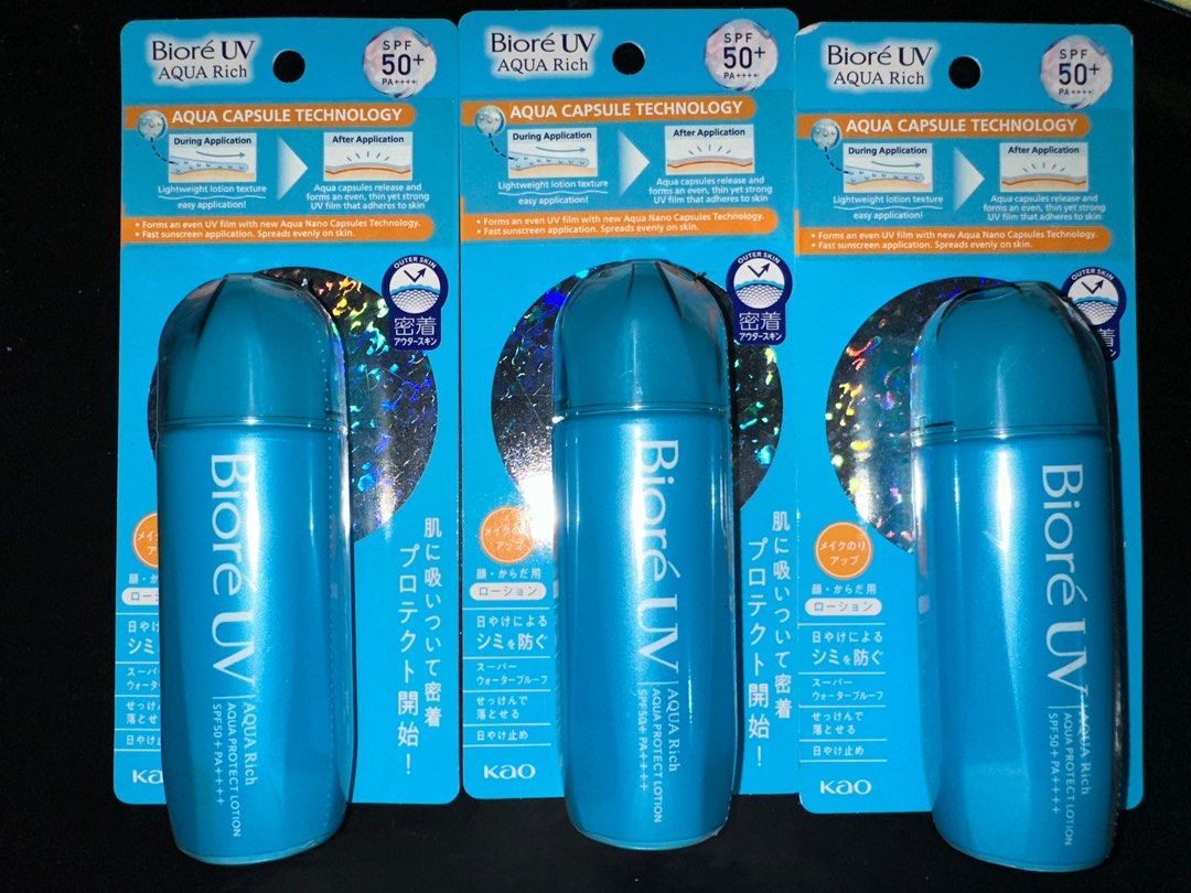 BIORE UV AQUA RICH SUNSCREEN (Category: Face Care) located in Manila. Submitted by barlin_ (Listing ID 1325040657, Image 1). Description: BIORE UV AQUA RICH SUNSCREEN Brand New Never been opened ORIGINAL.