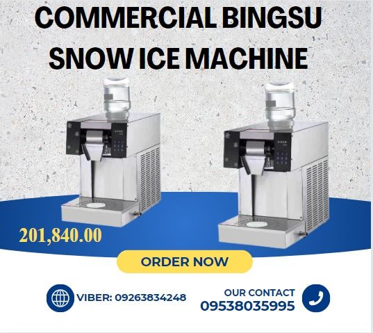 COMMERCIAL BINGSU SNOW ICE MACHINE (Category: Industrial Equipment) located in Caloocan City. Submitted by francytorr34493 (Listing ID 1324979644, Image 1). Description: Rated output 240KG/24H Voltage 220V50HZ1P Power 1600W Cooling way Air cooling Machine size 350*640*480mm Packing size 0.17CBM G.W. 52KG .