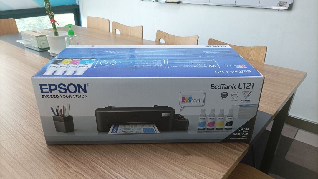 Epson L121 (Category: Printers, Scanners & Copiers) located in Quezon City. Submitted by maryjoy_gentech (Listing ID 1325009786, Image 2). Description: Print speed of up to 9.0 ipm (black) and 4.8 ipm (colour) Ultra-high page yield of 4,500 pages (black) and 7,500 pages (colour) 2-year warranty or 20,000 pages, whichever comes first Powered by Epson Heat-Free Technology.