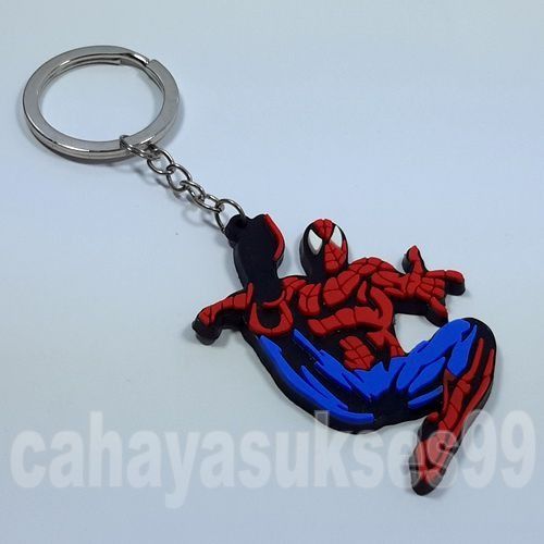Gantungan Kunci SPIDERMAN Karet Rubber Keychain Ring Bulat