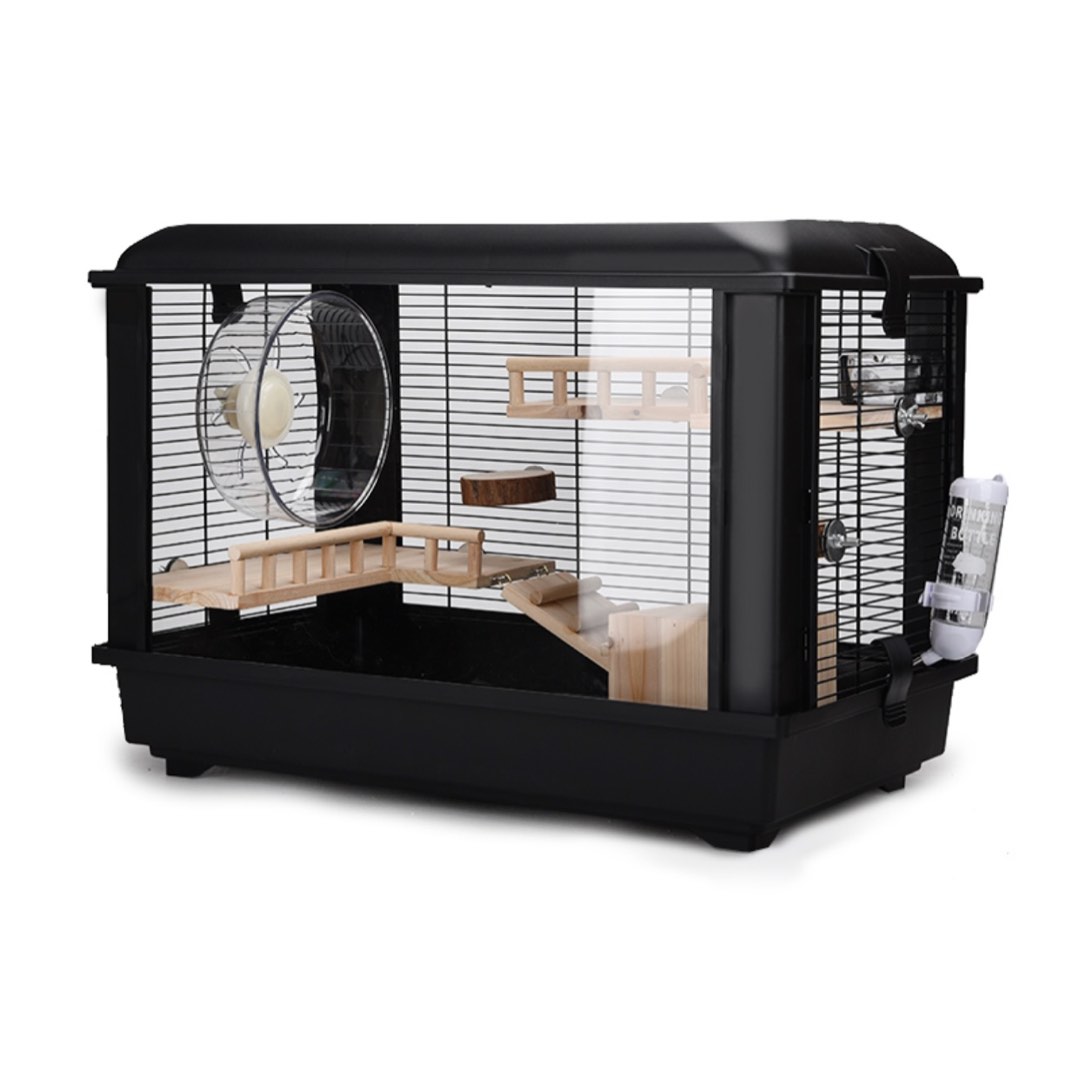 INS - Full Set Classic Black Hamster Cage Acrylic Cage with Accessories ...
