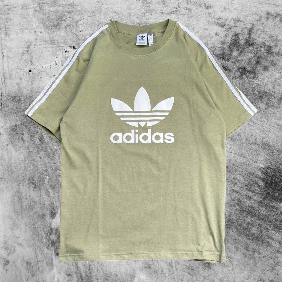 Kaos T-Shirt Adidas Stripes Skateboarding Hijau Army, Fesyen