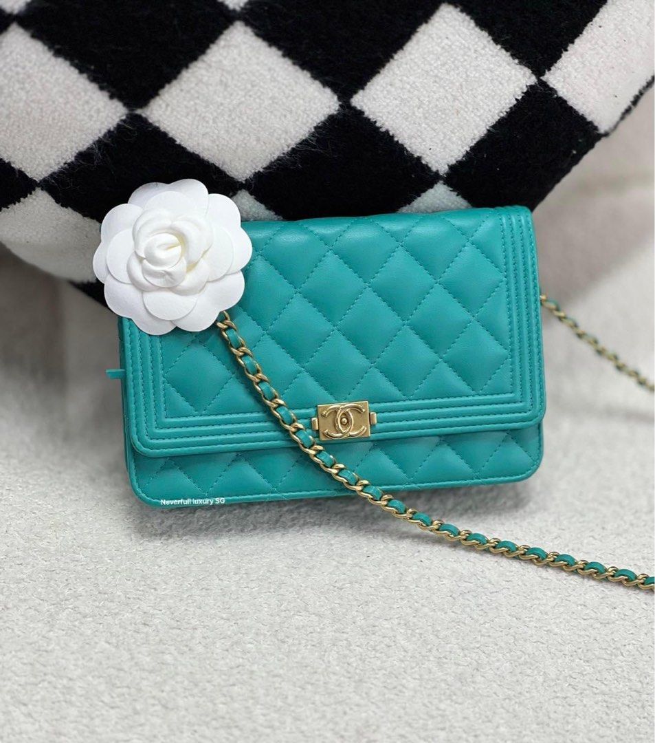 NO NEGO Chanel Boy WOC Turquoise Quilted Lambskin GHW Luxury Bags Wallets on Carousell