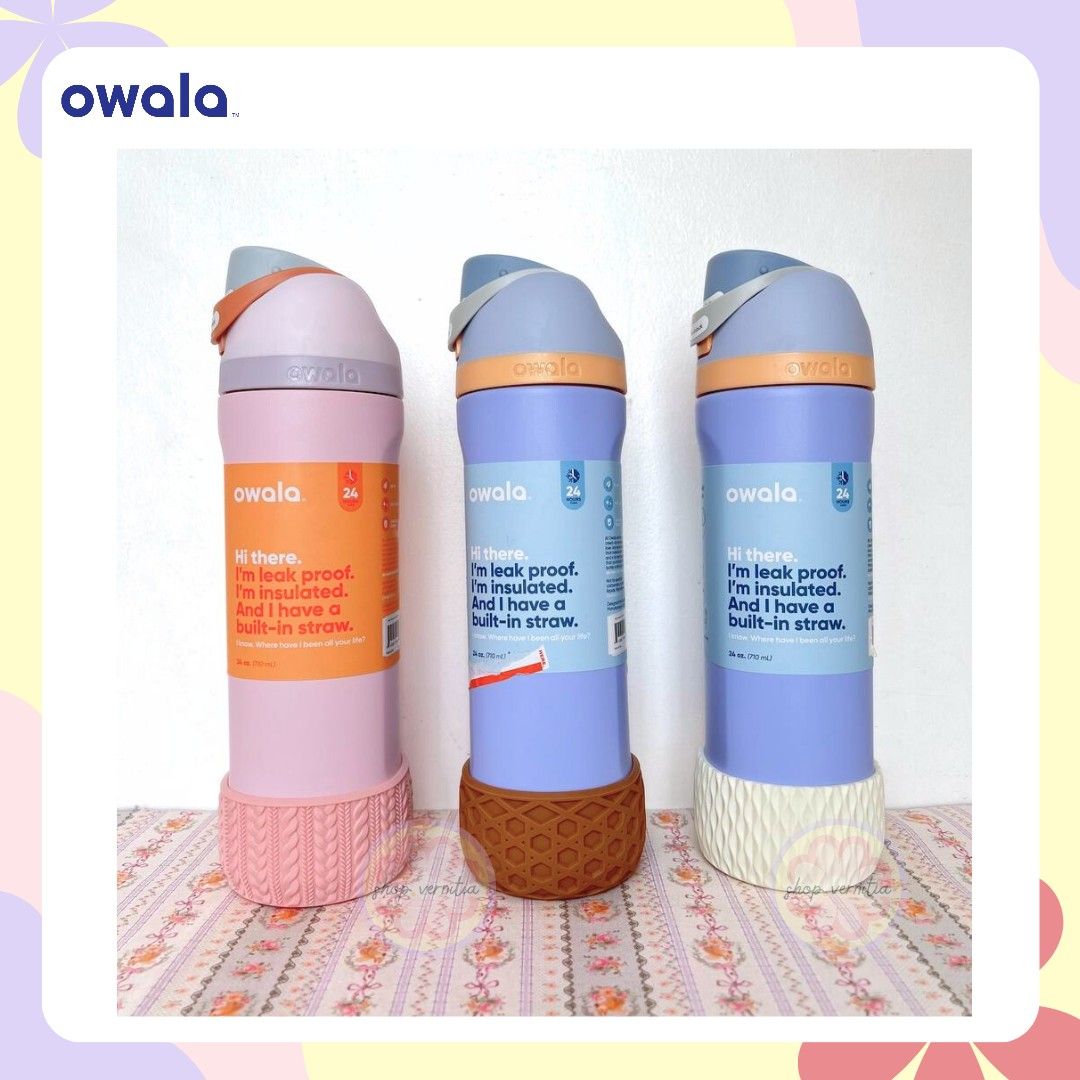 [ONHAND] Owala FreeSip 24 oz - Sugar Spice & Cloud 9 (Category: Water Bottles & Tumblers) located in Angeles City. Submitted by shop.vernitia (Listing ID 1325002799, Image 2). Description: ONHAND - Owala FreeSip 24oz P2,950 Sugar Spice 🧚‍♀️ ❌ SOLD Cloud 9 🫐 -No dents Special boots for 24oz ❁ Blush Cable Knit - P820 ❌ ❁ Cream Waves - P820 (perfect for sandy shores!) ❁ Tan Waffle - P820 (perfect for cake pop) Shipping thru J&T express - P74 sf to