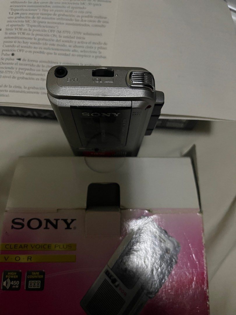Sony M-570V Microcasetter Recorder (Category: Voice Recorders) located in Paranaque City. Submitted by mavconst (Listing ID 1325094530, Image 3). Description: In original box Powered by 2 AAA batteries Includes 2 recordable microcassette tapes With defects - Needs to be serviced calibrated, with power but speed record not working (not spinning) May be used for collection/props if not repaired.