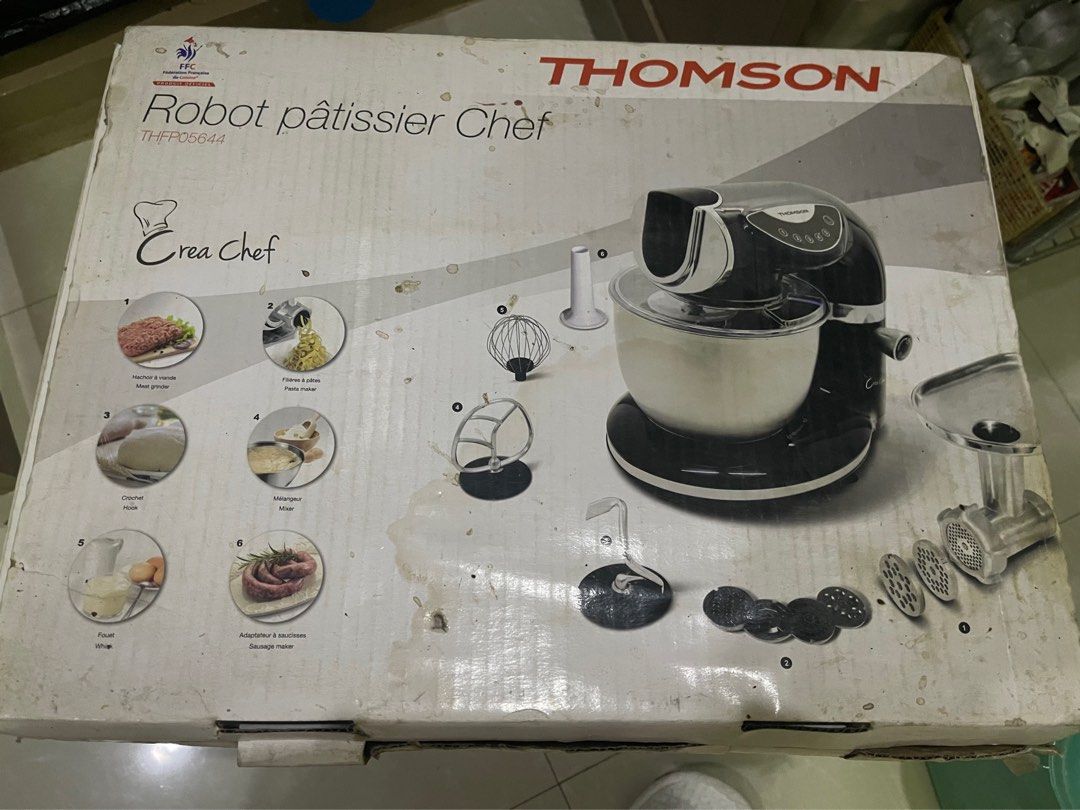 Sale Thomson Stand Mixer (Category: Hand & Stand Mixers) located in Paranaque City. Submitted by mavconst (Listing ID 1325011973, Image 2). Description: 5L capacity, complete with 6 attachments - meat grinder, pasta maker, hook, mixer, whisk, sausage maker Lightly used, just kept in storage No longer baking, selling to declutter Bought at Php7k.