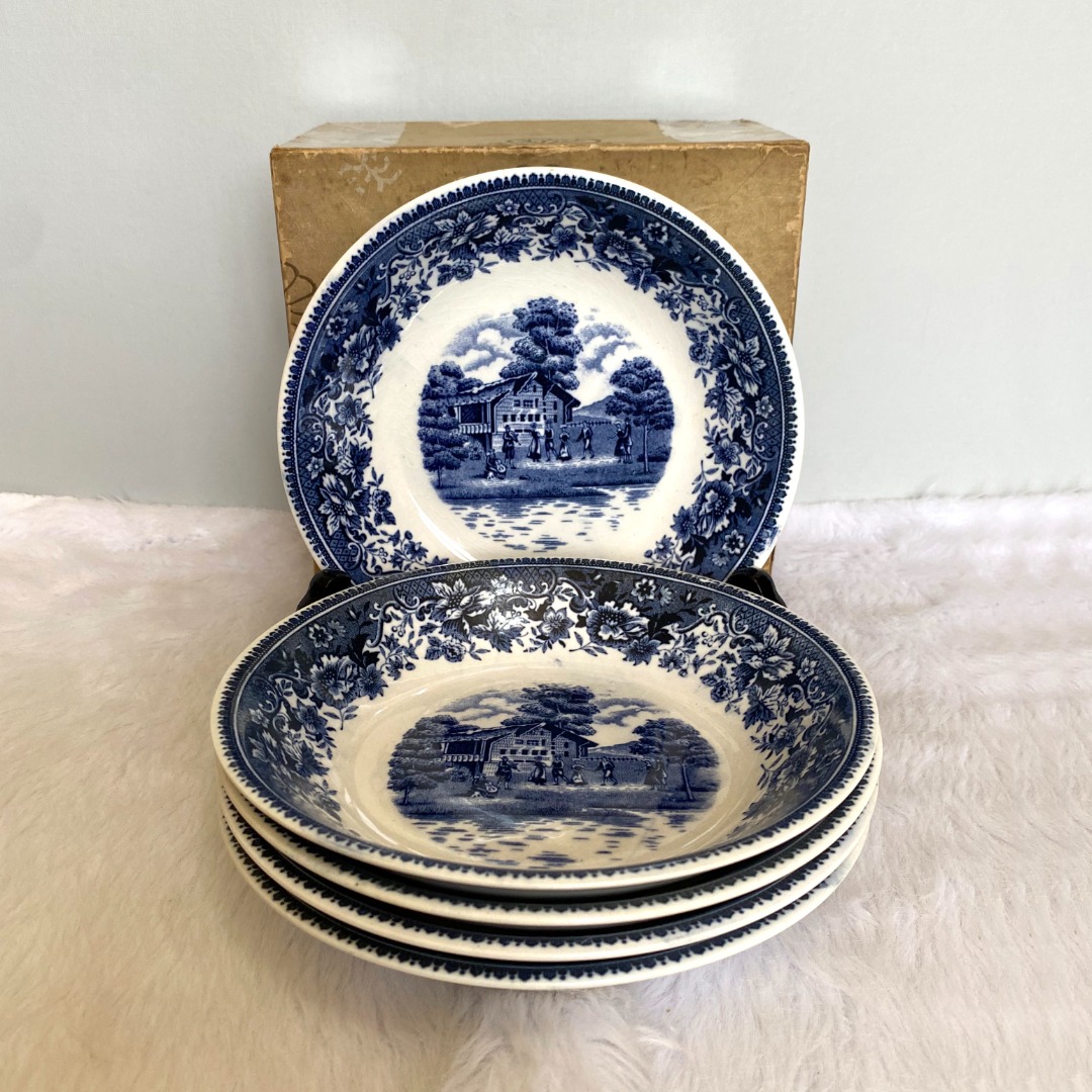 Troner Japan Vintage White Blue Auspicious Bowls, Furniture & Home ...