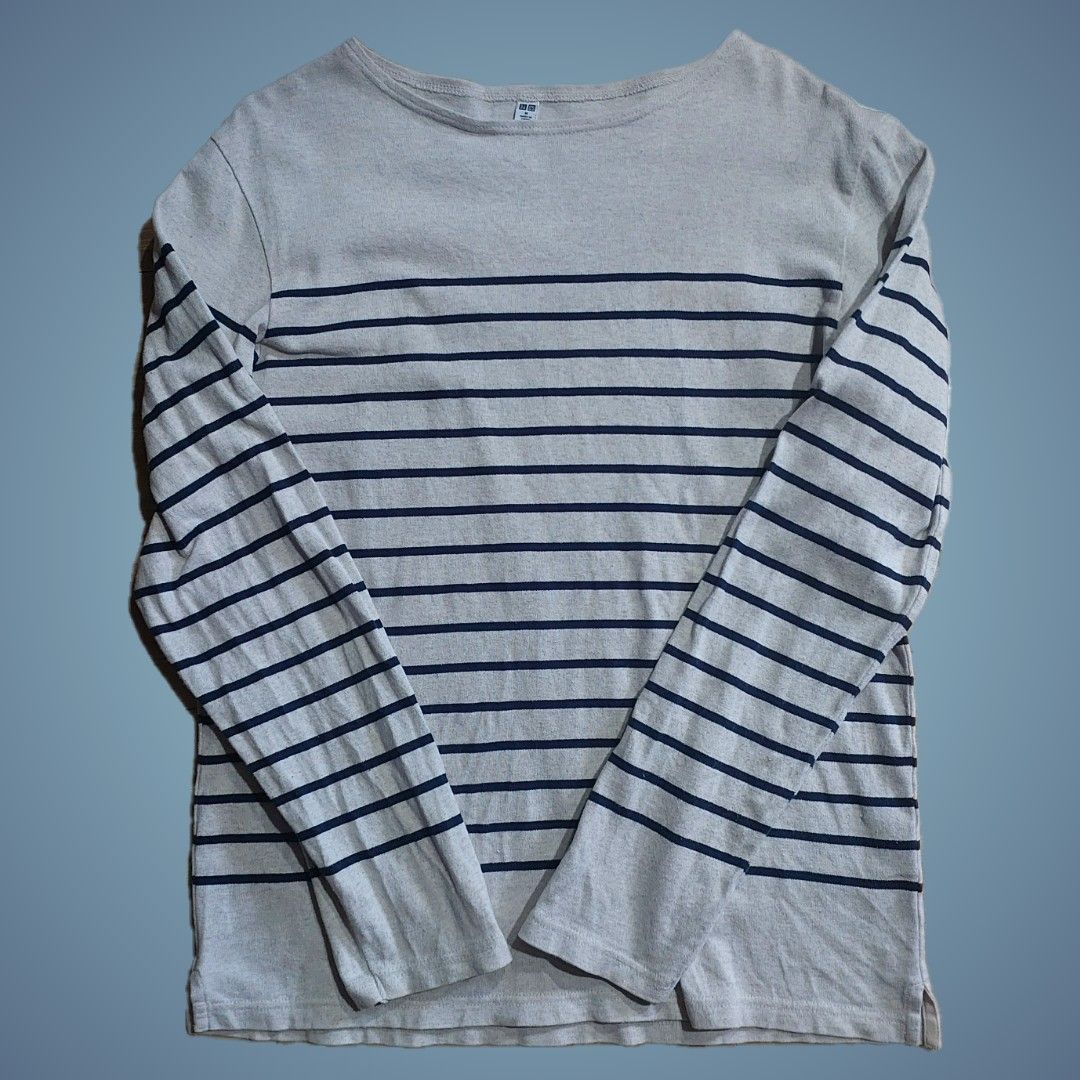 Uniqlo striped long sleeve (Category: Tshirts & Polo Shirts ) located in Marikina City. Submitted by cj_declutter (Listing ID 1324998637, Image 1). Description: defects: small stain & hole in lower front, not really noticeable. see photos for ref..