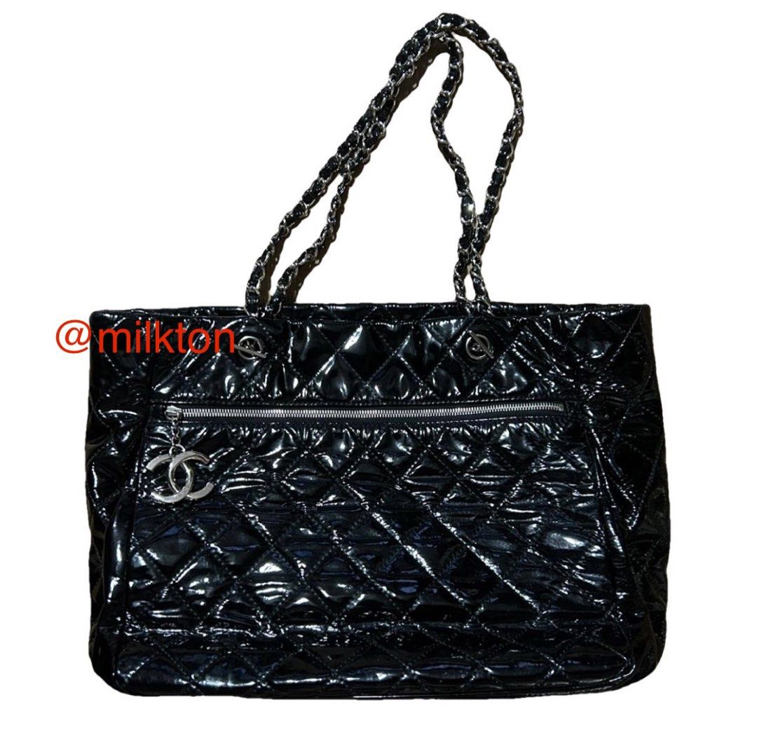 Used authentic Chanel patent leather tote bag, Luxury, Bags
