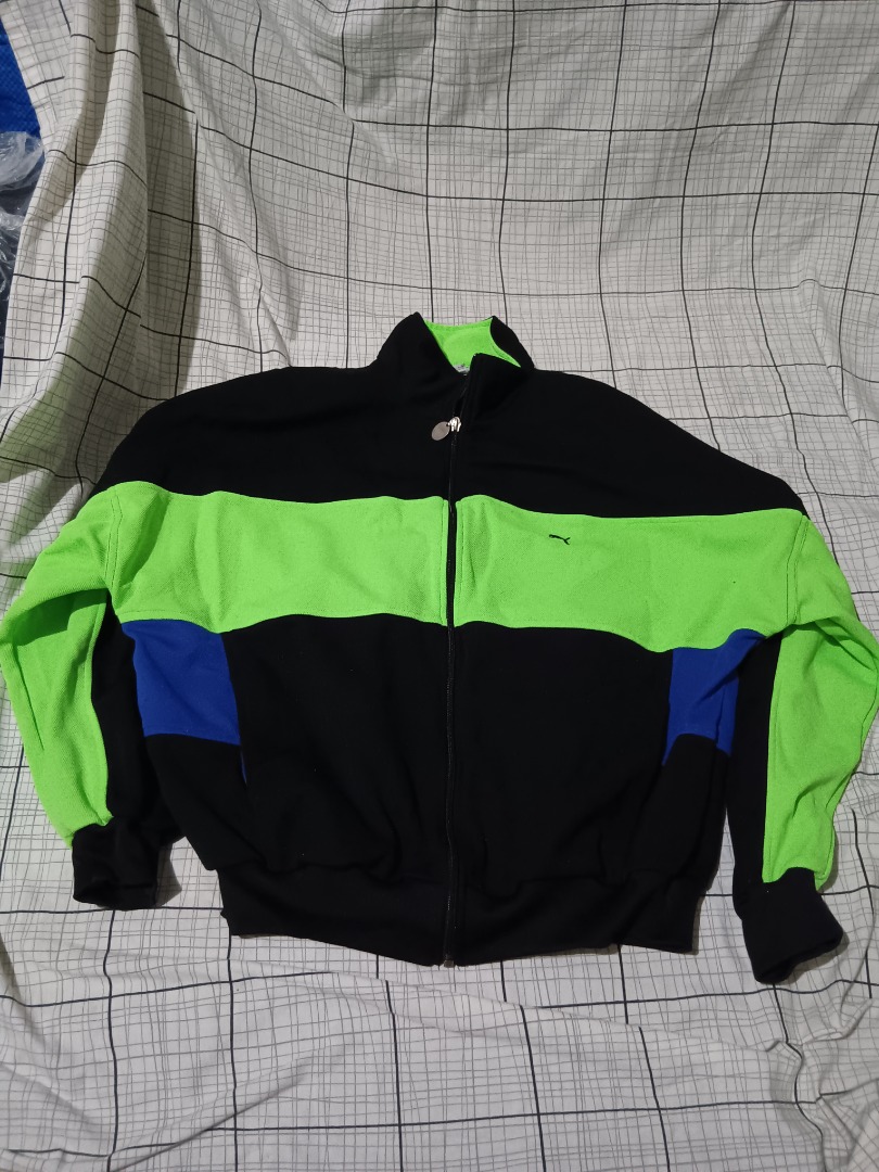 Vintage Puma Hard Tag 80s 90s Black Gray Blue Green Box Fit Full Zipper Jacket Men s Fashion Coats Jackets and Outerwear on Carousell