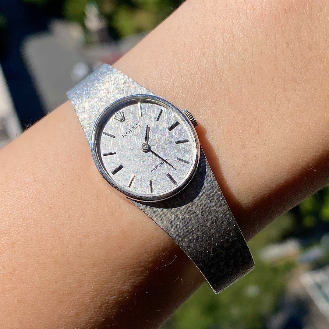 Fullset Vintage Rolex Precision Ladies Watch 18K White Gold Manual