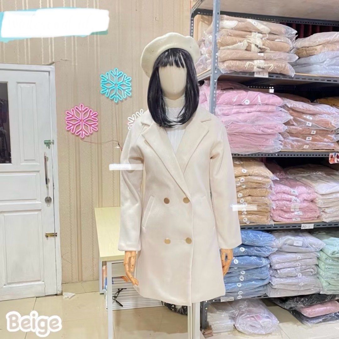 Winter Coat Beige Tebel Wool Import Korean Fesyen Wanita Pakaian Wanita Baju Luaran di Carousell
