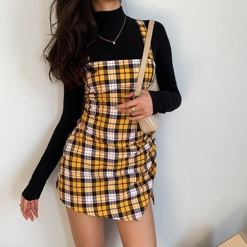 y2k H M yellow plaid dress clueless vibes Fesyen Wanita Pakaian Wanita Gaun Rok di Carousell