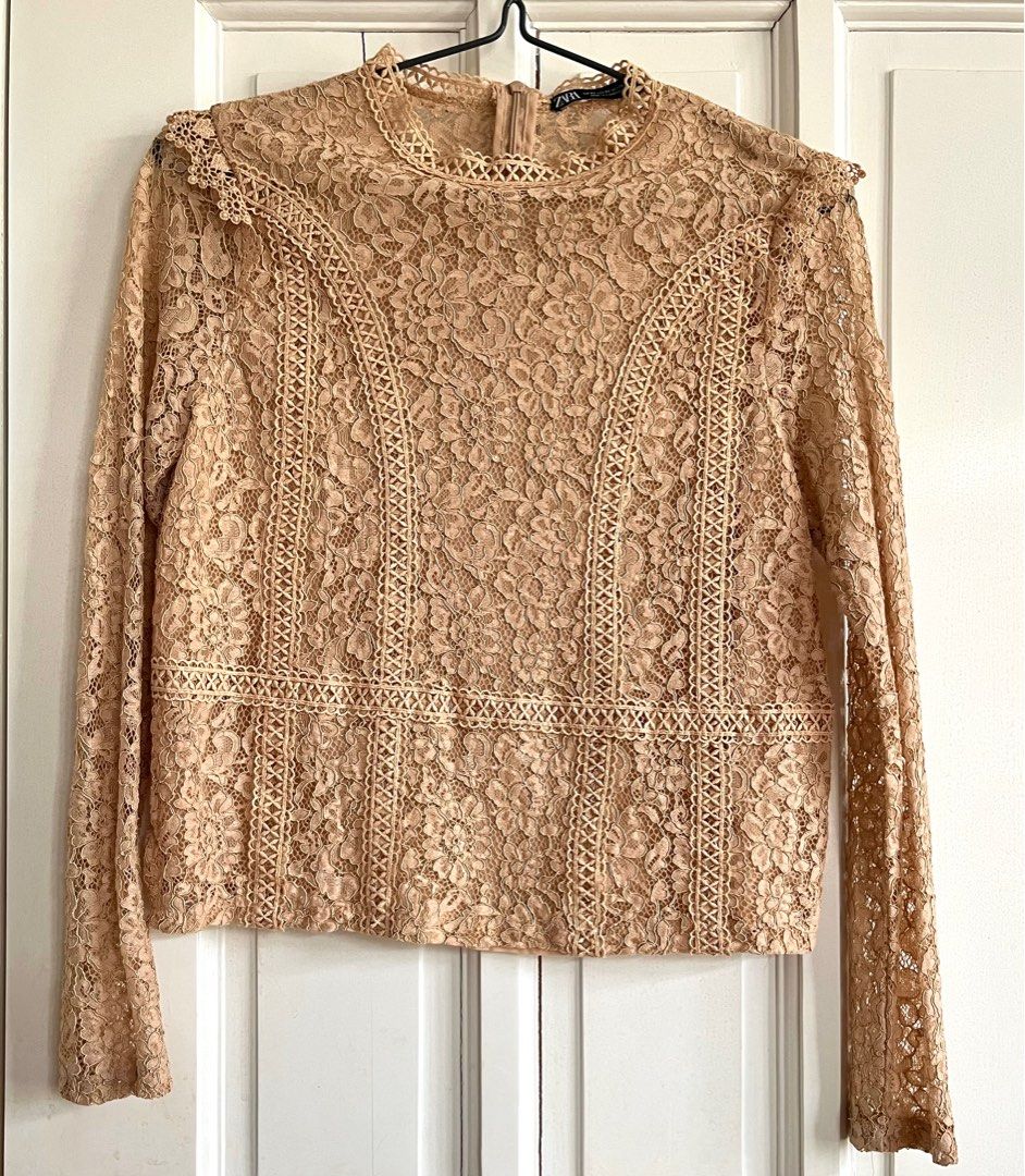 zara lace nude top (Category: Longsleeves) located in Consolacion. Submitted by fadedruby (Listing ID 1324971568, Image 2). Description: never worn no flaws tag says XS but it best fits S-M length: 21 inches width: 16.5 inches sleeve length: 23.5 inches mop: gcash mod: j&t express sf will be shouldered by the buyer.