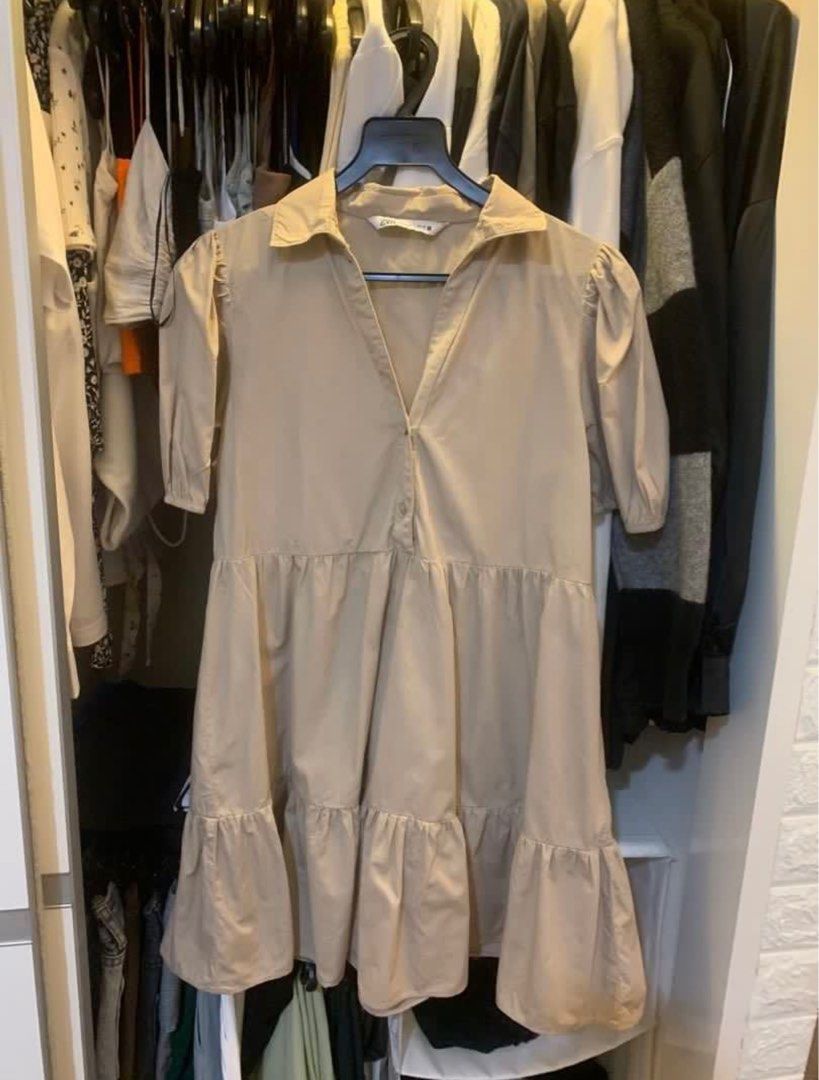 Zara V Neck Babydoll Dress in Khaki Nursing breastfeeding friendly