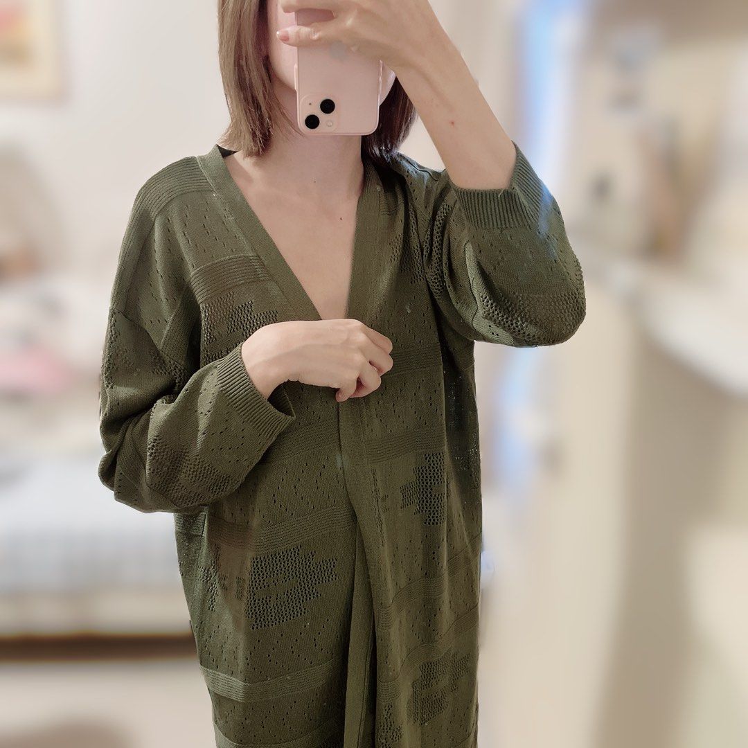 Army green long cardigan online