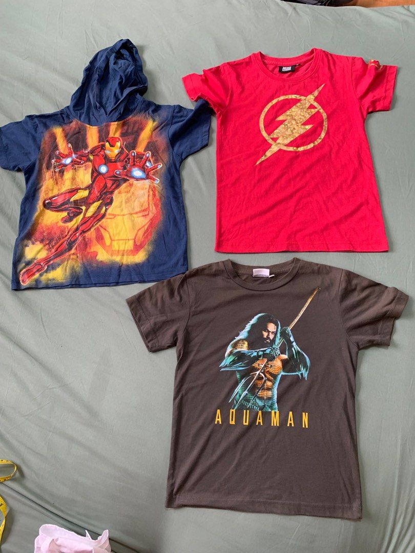 Assorted shirt for boys (Category: Babies & Kids Fashion) located in Pasay City. Submitted by mliam (Listing ID 1325162679, Image 1). Description: Justice League P80 Aquaman P60 Ironman P120.