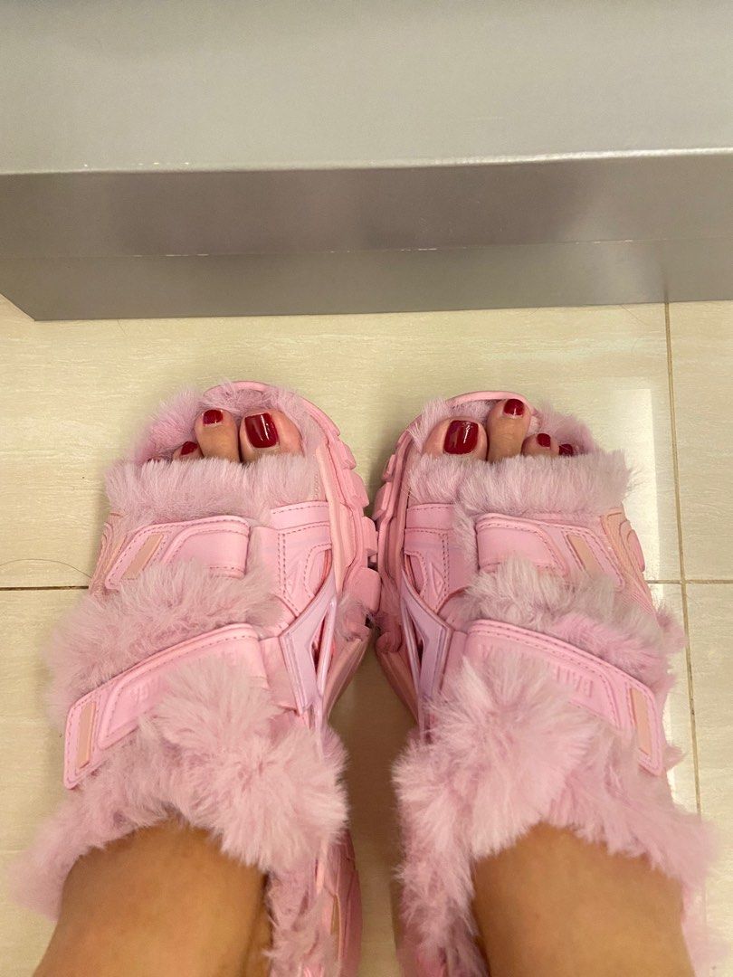 Balenciaga Track Sandals with fur size 38, Luxury, Accessories on